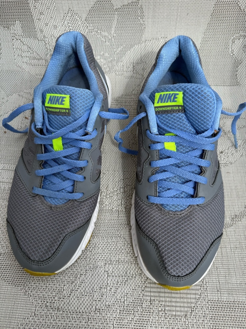 Nike Gray and Blue Mesh Running Sneakers with Neon Accent